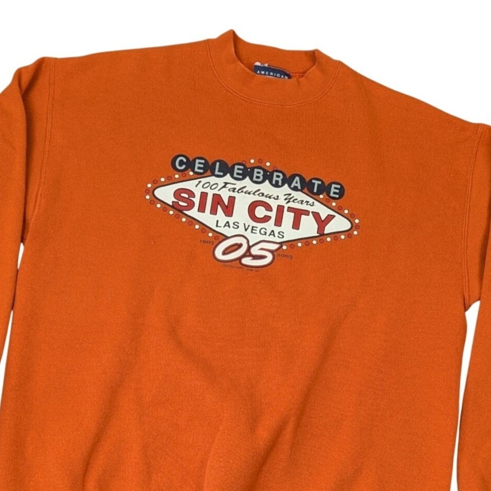 American Wildlife Sin City Las Vegas 05 Orange Sweatshirt Mens M Made in USA‎